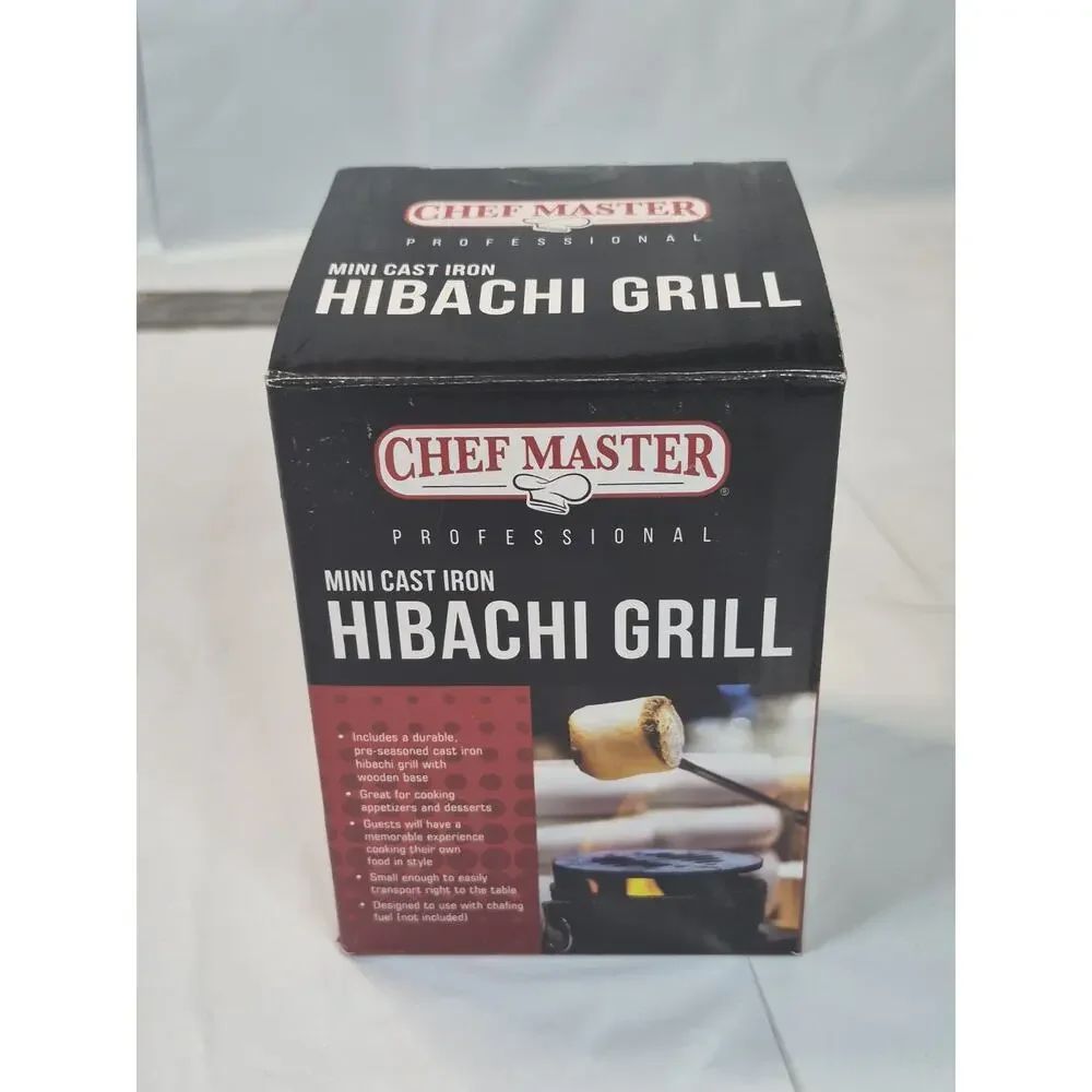 ChefMaster Cast Iron Mini Hibachi Grill, Indoor S'mores, Appetizers, Wooden Base